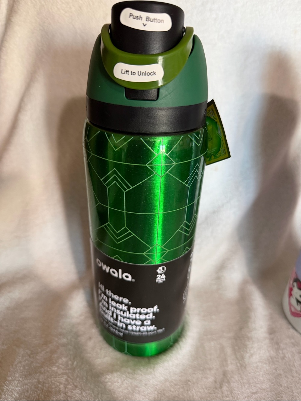 Owala Green Metallic Insulated Water Bottle with Push-Button Lid wicked